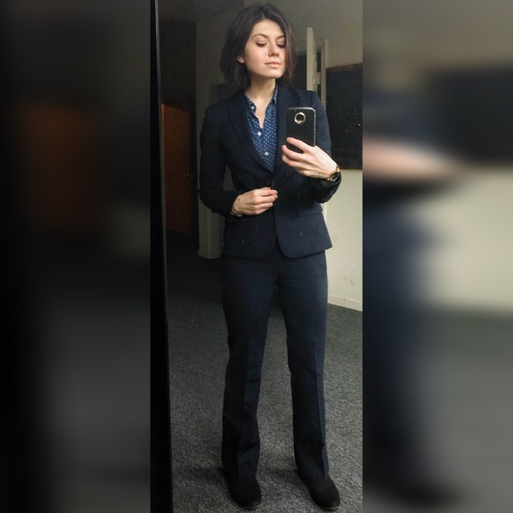 Navy Theory suit set; Gabe blazer & Max C trouser